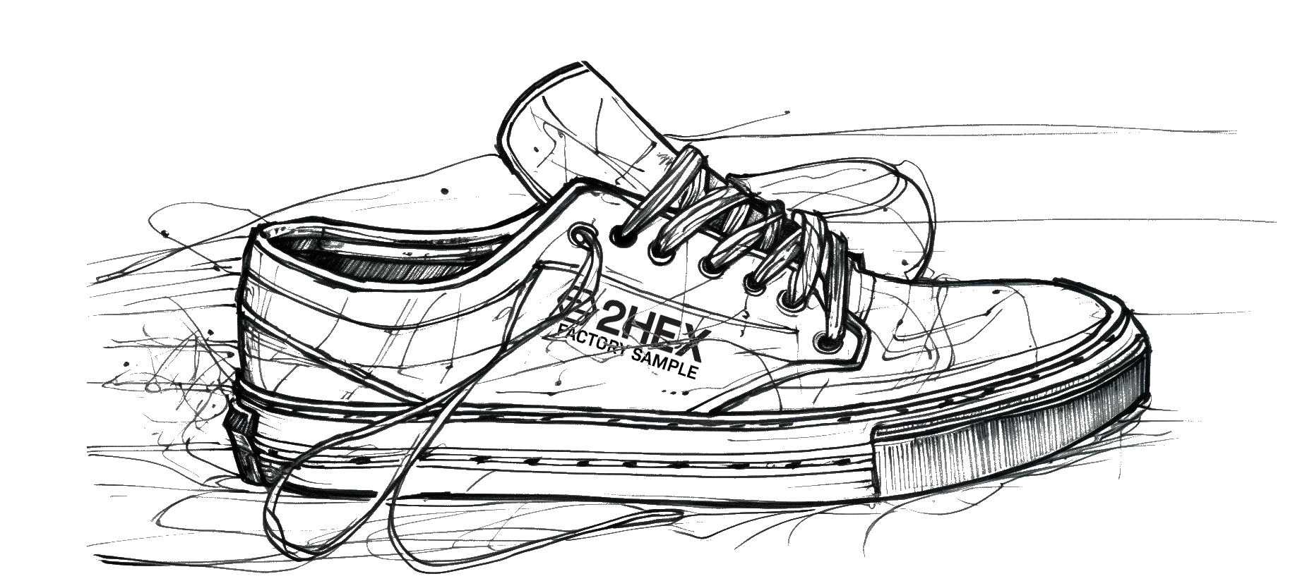 Drawing of skate shoes for 2HEX skate shoes factory.