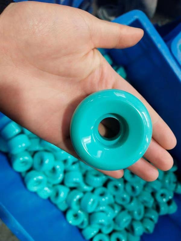 blue skateboard wheel finished after production